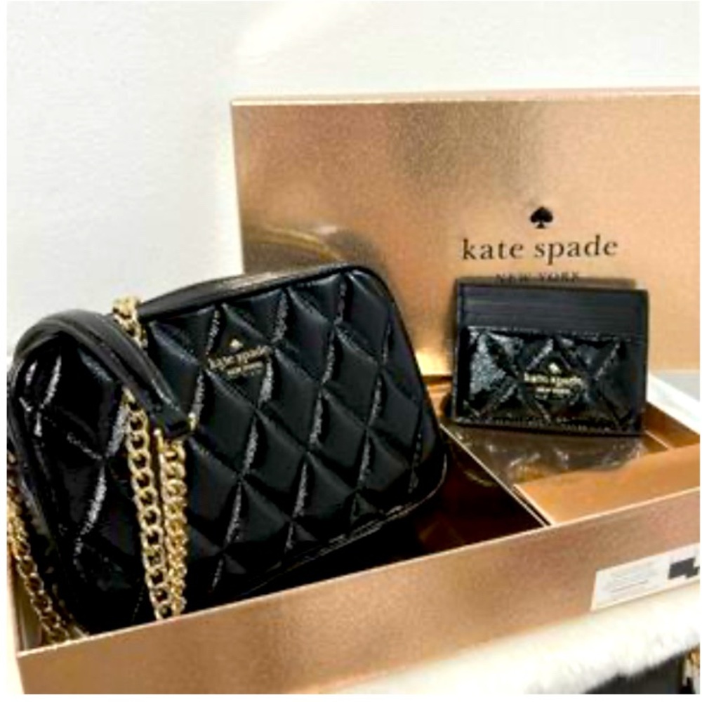 KATE SPADE BLACK GLIMMER QUILTED BAG SET